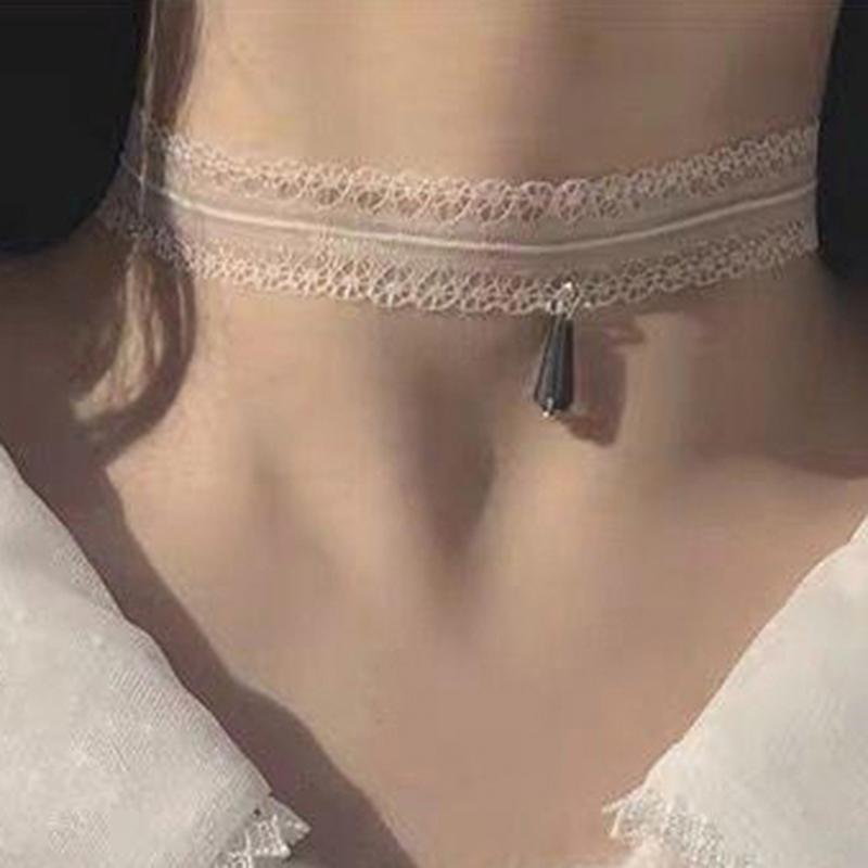 Милое белое кружевное сказочное ожерелье, милое ожерелье, цепочка на ключицы, женские украшения