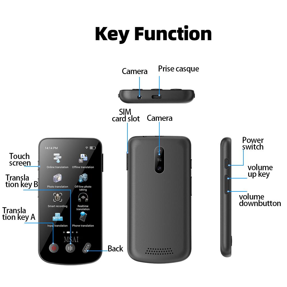 Portable T27 160 Languages Translator Device 4G Sim 2+16GB Voice Photo Translate AI Real Time Online Offline Translation for Travel Globally Universal