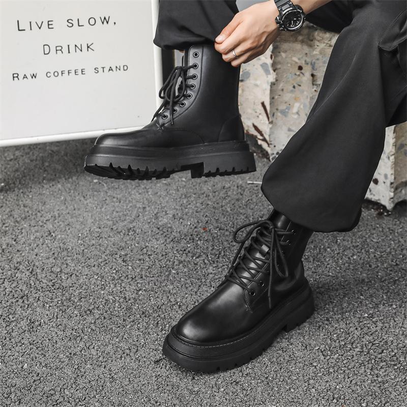 Повседневный модный тренд мужские кожаные ботинки на толстой подошве, уличные рабочие ботинки, осенне-зимние теплые ботинки с высоким верхом 56735-J