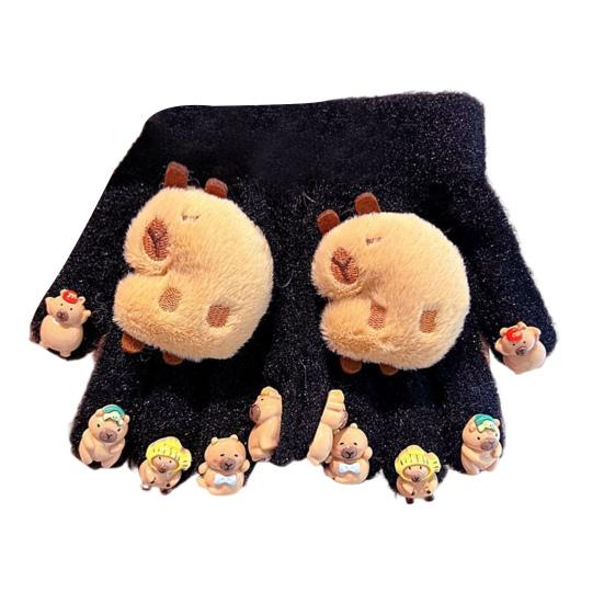 Зимние детские плюшевые варежки-капибары, 3D варежки-капибары, мягкие теплые варежки с пятью пальцами для холодной погоды на улице