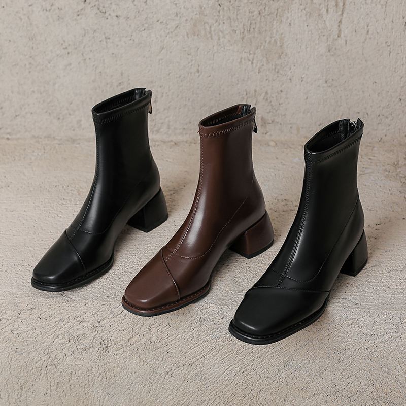 Krazing Pot Микрофибра Осенне-зимняя обувь Толстый средний каблук Размер 43 Ботинки челси Абрикосовые Ботильоны на молнии