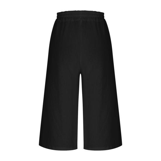 Женские укороченные брюки Эластичная высокая талия Прямые широкие брюки Повседневные брюки с карманами Однотонные