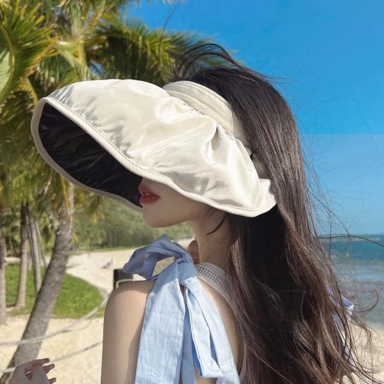 Women Sun Hat Empty Top Design Adjustable Fit Outdoor Wide Brim Sun Protection Hat Portable Roll-Up Hiking