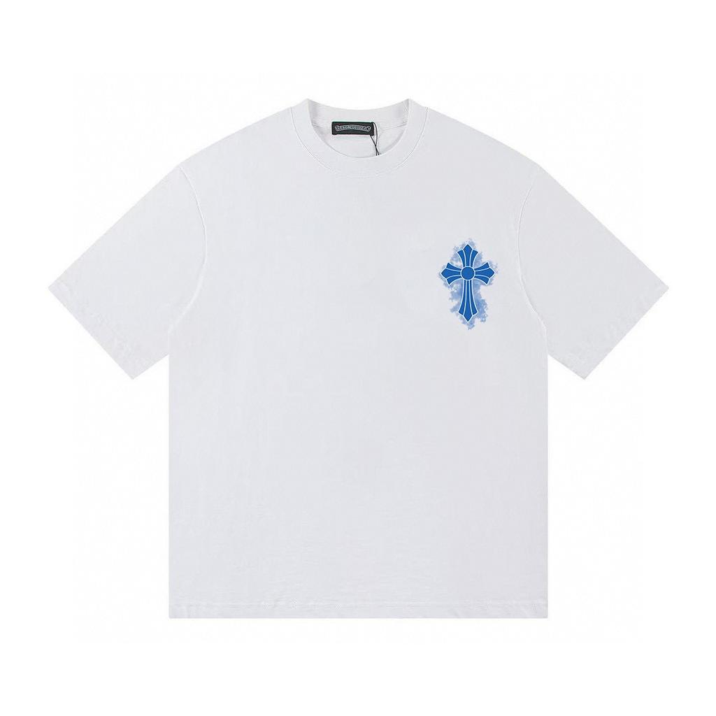 T05 CHROME HEARTS Лето 2026 Новая Высококачественная Хлопковая Футболка с Круглым Вырезом Свободного Большого Размера Мужская и Женская Футболка Футболка для Пары