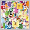 50pcs/1 lot Digital Block Sticker Cartoon Animation Educational Fun Children's Graffiti Stationery Desktop Stickers