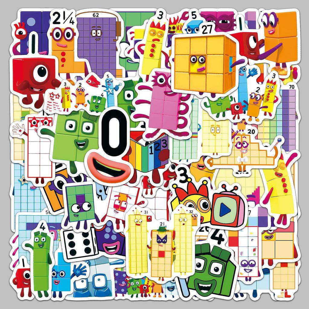 50pcs/1 lot Digital Block Sticker Cartoon Animation Educational Fun Children's Graffiti Stationery Desktop Stickers