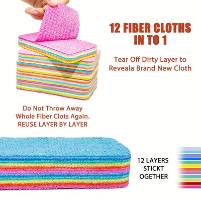 6 шт. 12-слойная чистящая губка из микрофибры, отслаивающийся блок из микрофибры, многоразовая впитывающая губка-радуга, не царапающая чистящая салфетка из микрофибры