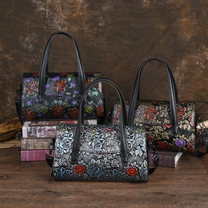 Johnature Женская сумка из натуральной кожи с тиснением в стиле ретро, ​​универсальные сумки на плечо и через плечо из воловьей кожи