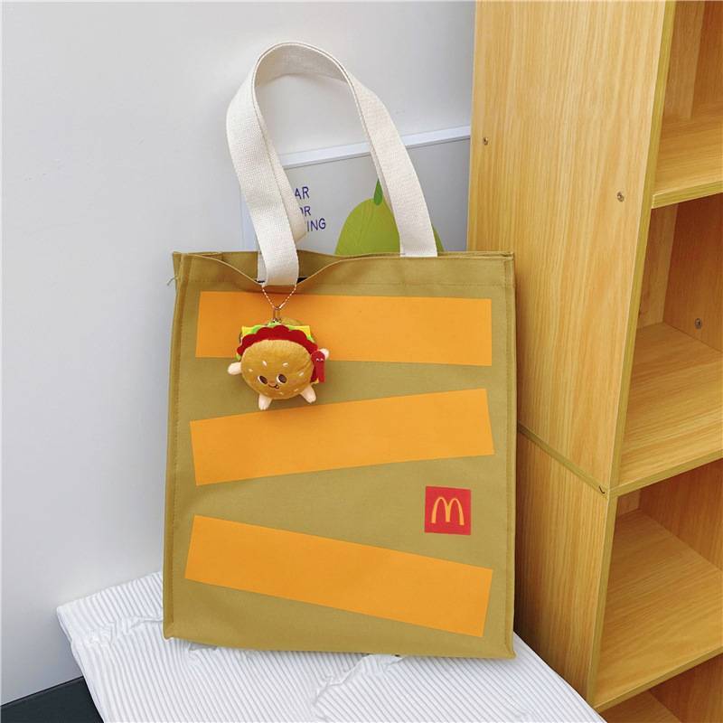 Mcdonalds Letter Print Cotton Canvas Backpack For College Students With Durability And Inner Pocket