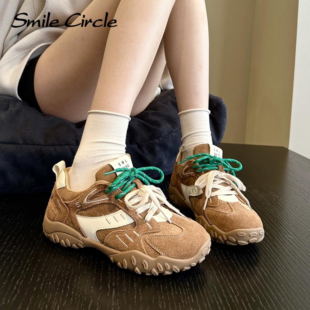Женские кроссовки из натуральной кожи с круглым носком и шнуровкой, удобная модная повседневная обувь