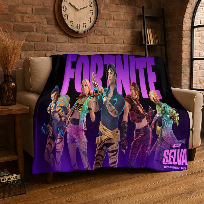Cartoon F-Fortnite Game Gamer Flannel Blanket Soft Warm Throw Blanket for Bedroom Living Room Bed Travel Camping Picnic Gift