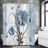 Деревенская шторка для душа в стиле кантри, Синие ромашки и бабочки на водонепроницаемой ткани, Винтажная синяя цветочная шторка для душа с крючками