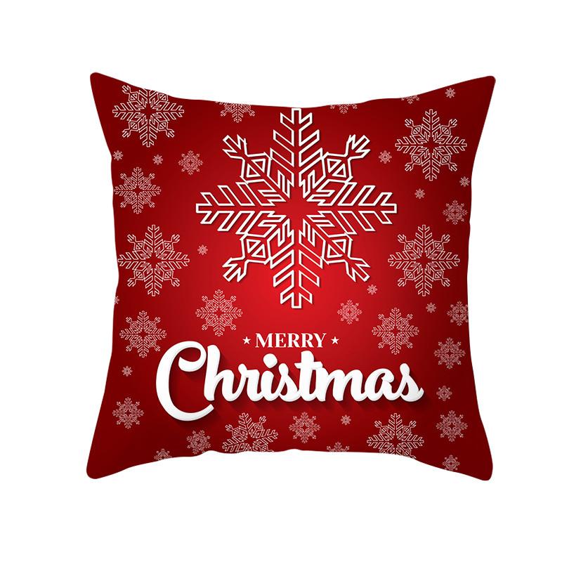 Merry Christmas Gift Decoration Pillowcase Red Print Cushion Cover Home Sofa Festive Short Plush Material