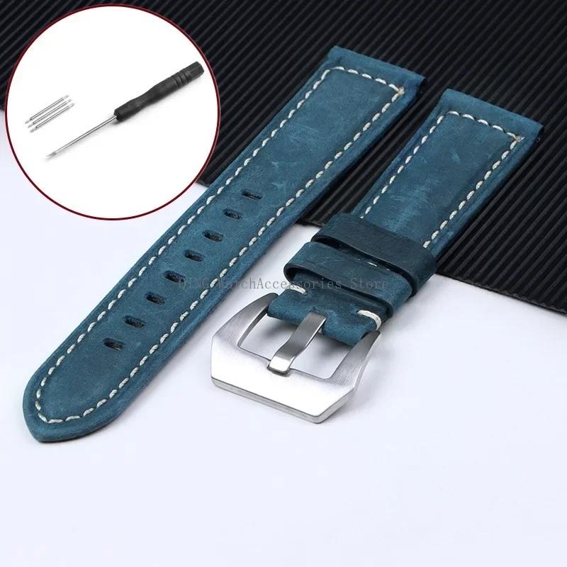 Watch Band Cowhide Crazy Horse Sport Bracelets Men Women Business Watch Band Soft Wristband Genuine Leather Strap for Panerai 20/22/24/26mm