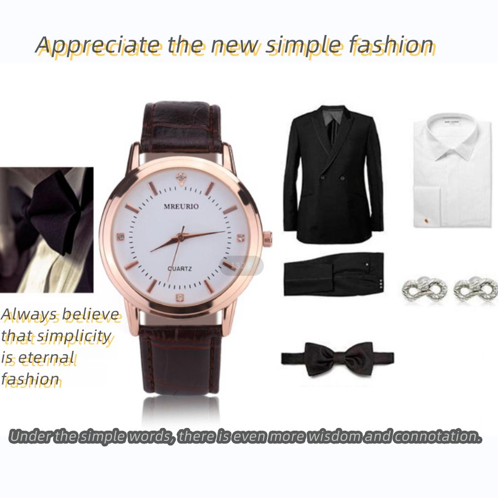 Mens Watch Luxurious Casual Quartz Leather Classic Round Dial Business Watch Suitable Gift for Your Partner