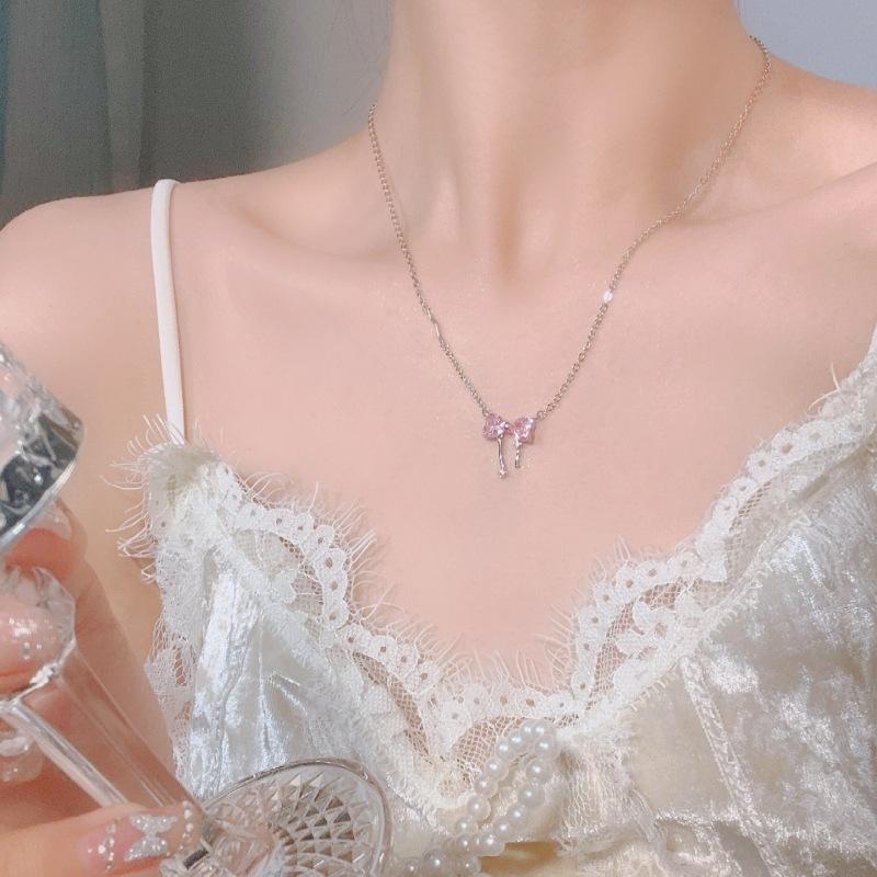 Ожерелье из розового бриллианта с бабочкой из стерлингового серебра S999 для женщин, легкая роскошная цепочка для ключей от меньшинства высокого качества