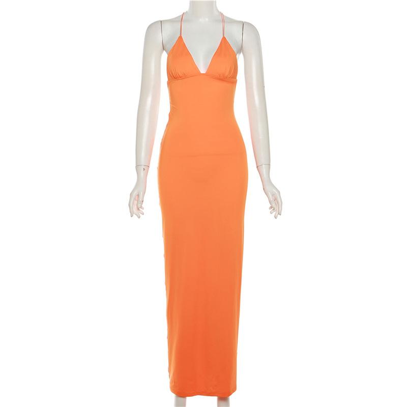 Бандажное женское сексуальное платье с открытой спиной, летнее платье с лямкой на шее и высокой талией, облегающие вечерние платья, женское элегантное модное однотонное женское повседневное платье 24538