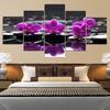 5 Panels Zen Stones Purple Butterfly Orchid Canvas Painting Posters and Prints Wall Art Pictures Living Room Home Decor No Frame