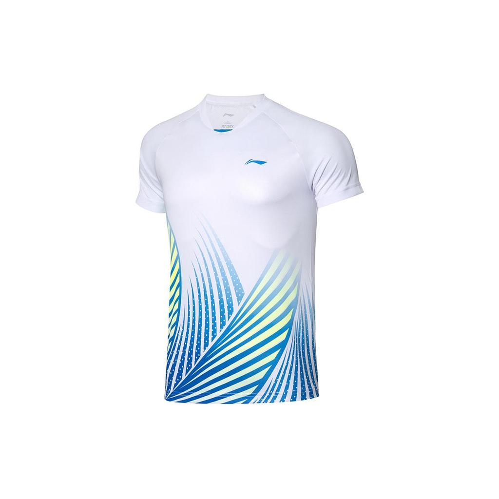 Мужские белые футболки Li Ning с круглым вырезом, умеренного прямого кроя, AAYQ067-2