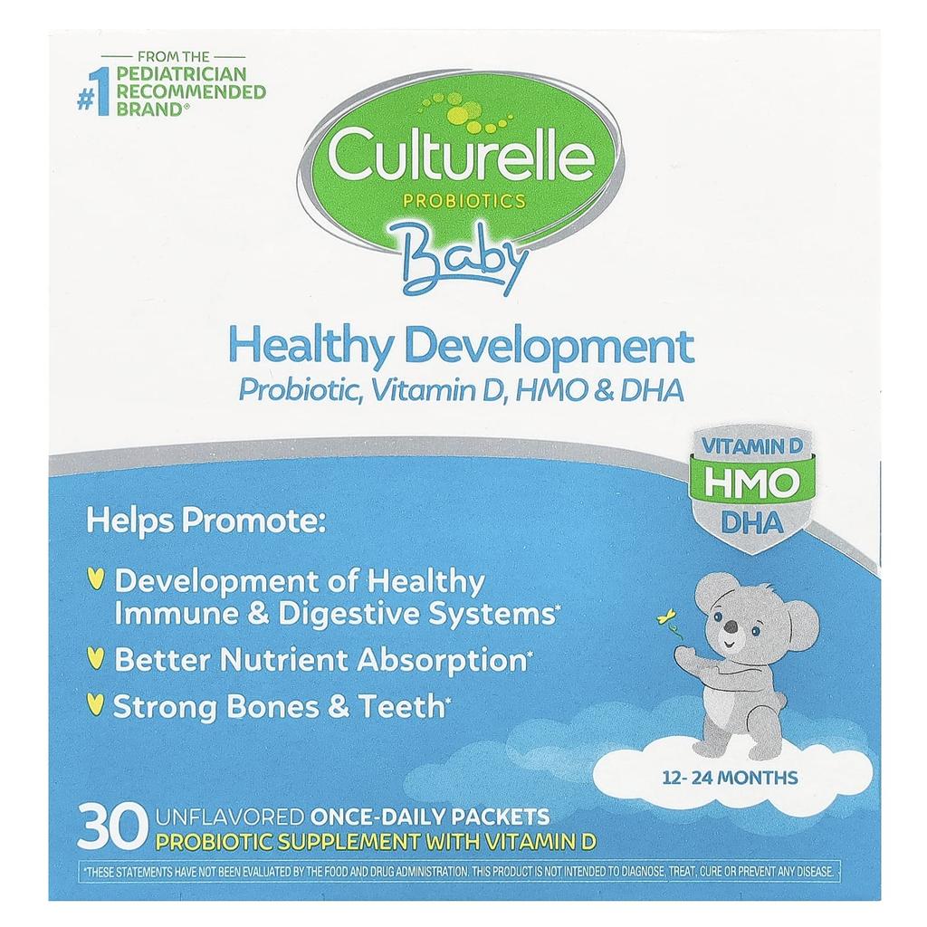 Culturelle, пробиотик, младенец, развитие, пробиотик, витамин D, ГМО и ДГК, 12-24 месяца, без вкуса, упаковка на 30 дней, 1 раз в день