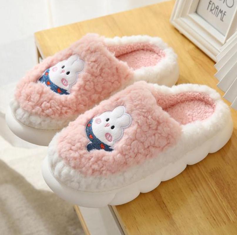 Легкие женские домашние тапочки с мягкой подошвой, прочные пушистые домашние тапочки с милым кроликом