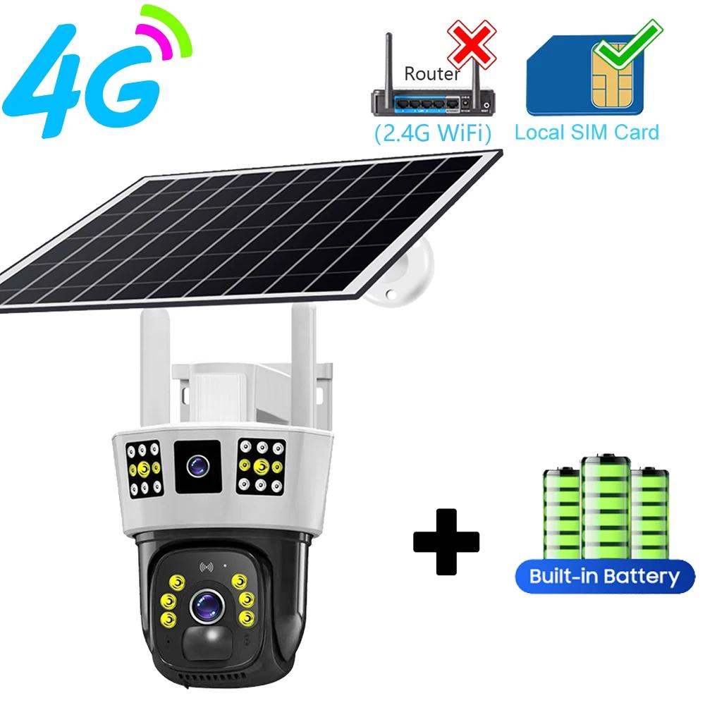 6K 12MP HD Солнечная камера 4G SIM-карта Wi-Fi Открытый IP Беспроводная система видеонаблюдения PTZ Ночное видение PIR Камера обнаружения человека