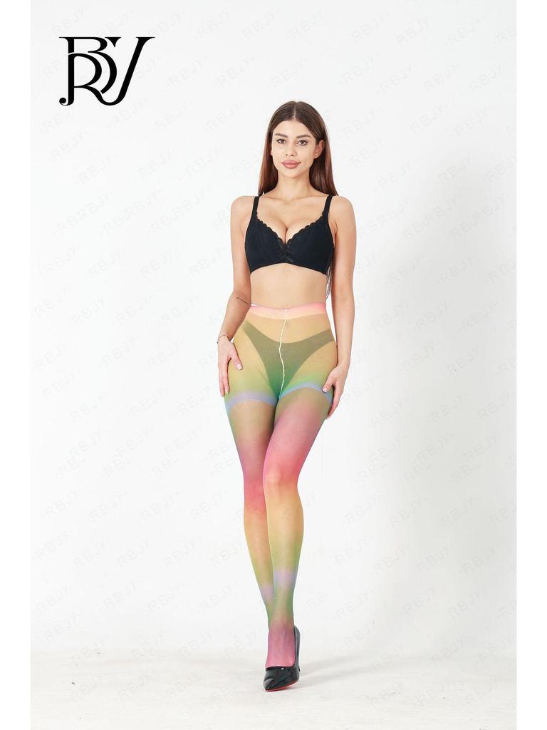 Женские чулки в японском стиле с градиентными полосками и радужными узорами 2023 года: Тонкие, смелые и яркие колготки Dopamine для осени и зимы.