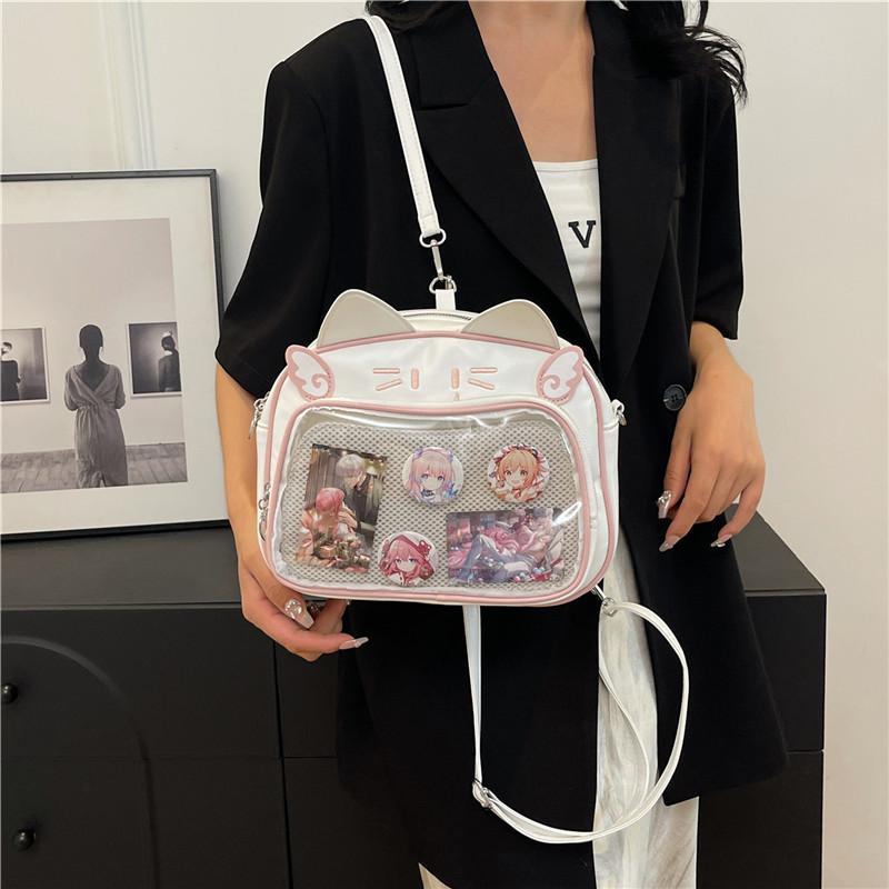 Mechanical Student Cat Backpack With Grid Pocket Cartoon Print For Wear Casual