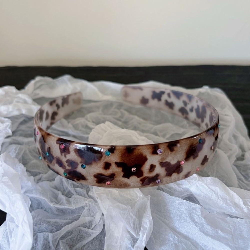 Leopard Print Acrylic Rhinestone Headbands Colorful Hair Accessories Luxury Wide Hair Hoops  Daily