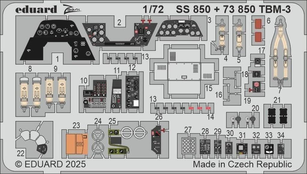 Eduard 1/72 TBM-3 Etching Parts (for Hobby Boss) Plastic Model Kit Parts EDU73850 (Airplane)