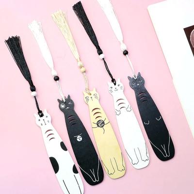 2 шт. деревянные закладки с мультяшным котом и кисточками Kawaii деревянные закладки для студентов, учителей, канцелярские принадлежности, маркер для книг