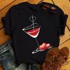 Women Black T Shirt Watercolor Butterfly Wine Glass Print T Shirt Female Funny Graphic Tee Shirts 90s Ladies Casual Tops Tee