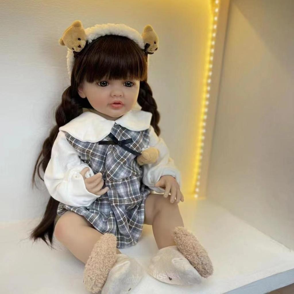 BZDOLL 55 см, мягкая силиконовая кукла реборн для маленьких девочек, 22 дюйма, кукла с длинными коричневыми волосами, реалистичная принцесса для малышей, Bebe, подарок на день рождения