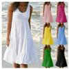 Women's Sleeveless Round Neck Beach Dress - 7 Colors, 8 Sizes, Big Swing Design