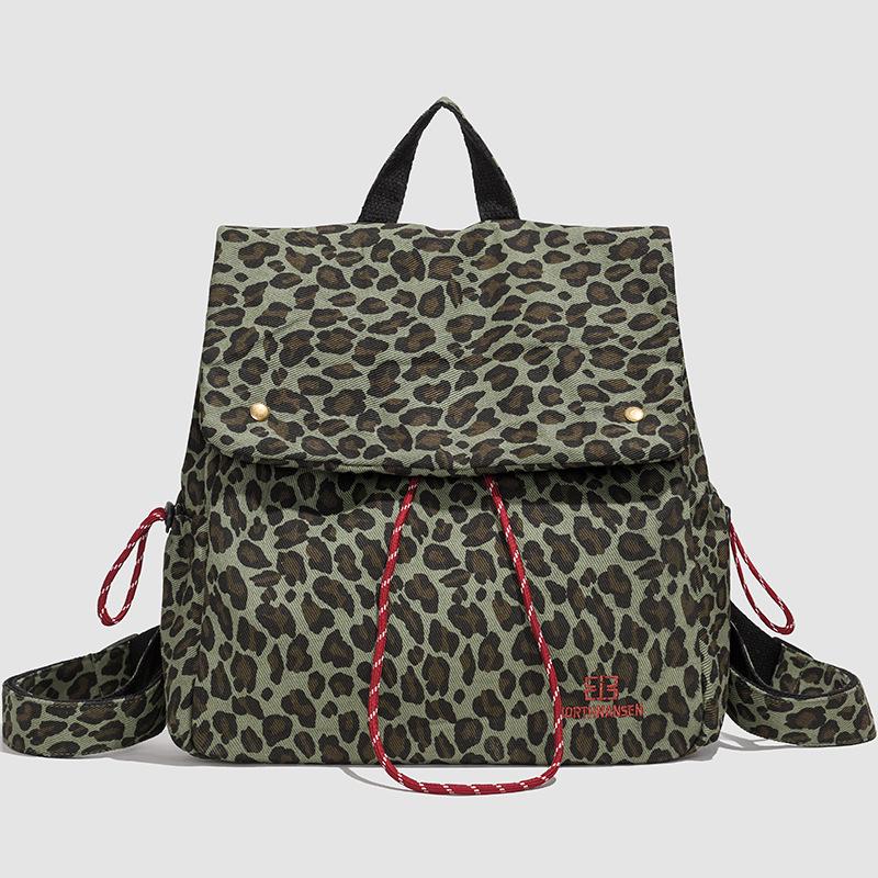 Модный ретро-рюкзак из парусины с леопардовым принтом и завязками, 2025 год - большая вместимость