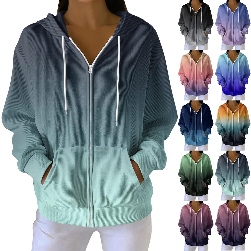Women's Casual Fashion Long-Sleeved Zip-Up Christmas Print Knitted Hoodie