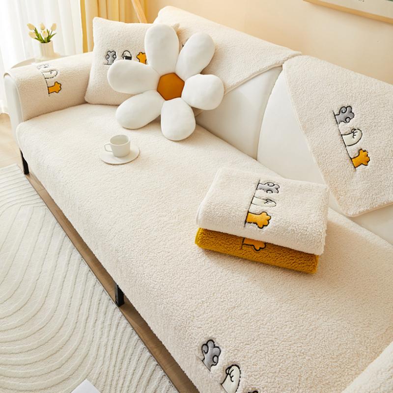Зимняя плюшевая утолщенная плюшевая подушка для сиденья из ягненка, противоскользящая и эстетичная коврик для дивана, простой и роскошный чехол для дивана, тканевое полотенце