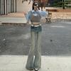 2024 Four Seasons Wearable Women's New Retro High Waist Skinny Jeans, Spicy And Elastic Bellbottom Брюки