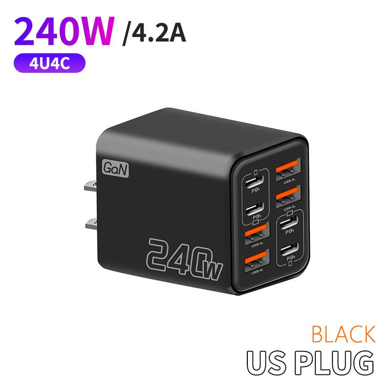 240 Вт Gan USB C Зарядное устройство 8 в 1 Быстрая зарядка Зарядное устройство для телефона Адаптер питания для телефона Type C EU/US Штекер Настенное зарядное устройство