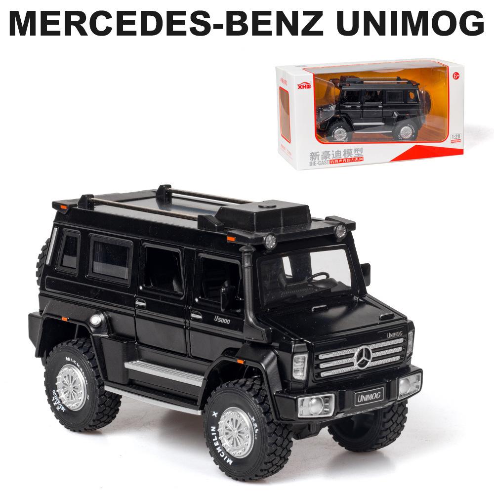 Масштаб 1/28 Unimog U5000, литая под давлением модель автомобиля, игрушечный автомобиль с откатным механизмом, звуком и светом для детей, коллекция подарков для мальчиков и девочек