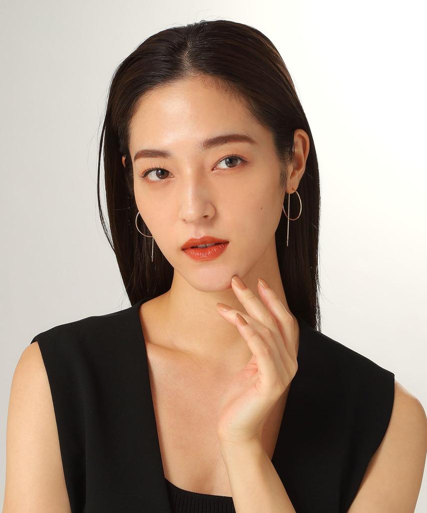 Earrings K10 Hollow Hoop Hang Chain Stud Earrings 40576551 Yellow Gold 00 [Kokoshnick] Women's (100)