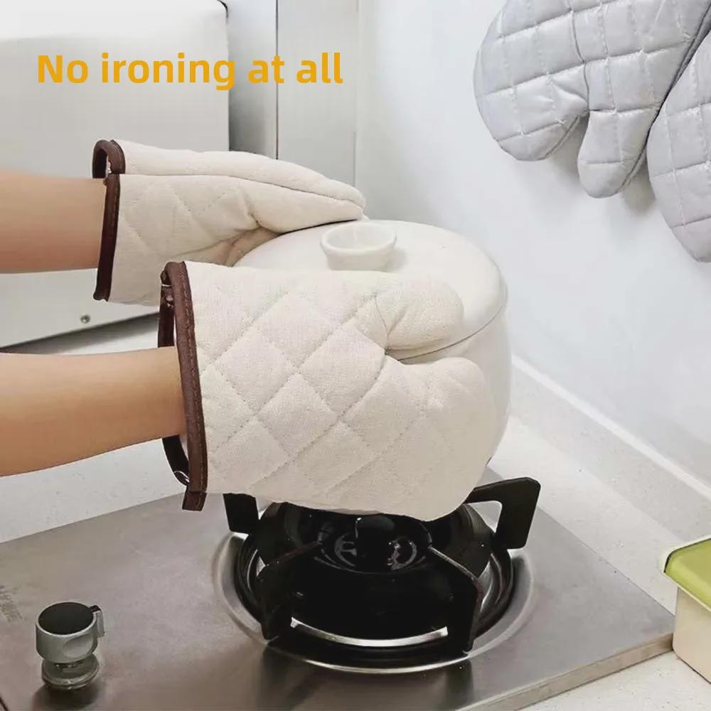 Удлиненные термостойкие хлопковые перчатки для духовки — утолщенные для кухни, микроволновки, выпечки и защиты от ожогов