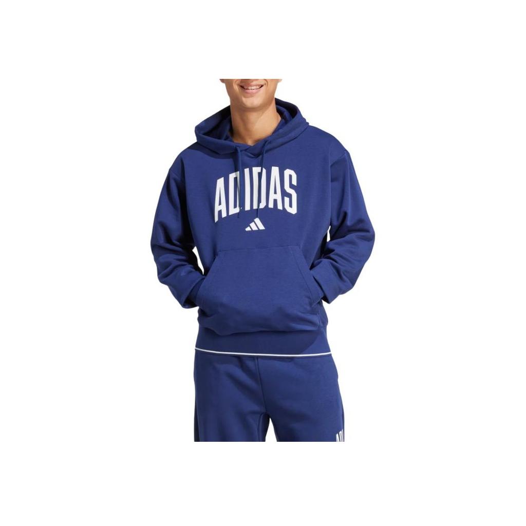 adidas Мужская толстовка с капюшоном, длинным рукавом и карманом, с принтом в виде буквы, темно-синяя KC3874