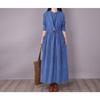 Spring and Autumn Literature and Art Loose Large Size Women's Disc Buckle Small Floral Skirt Lace-up Slim Cotton and Linen Dress