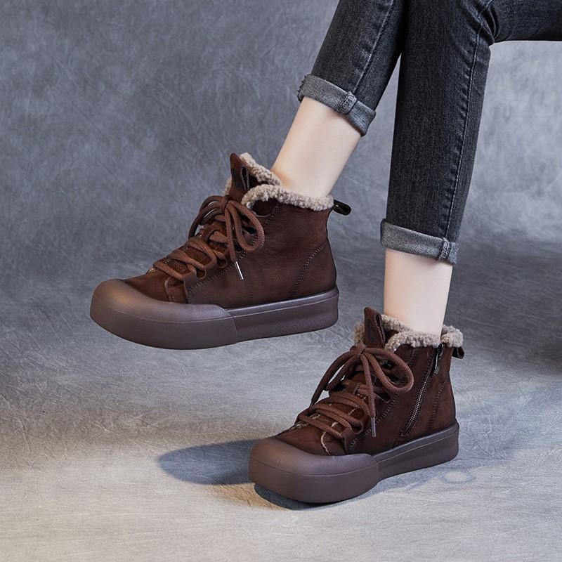 Johnature Зимние теплые плюшевые короткие ботинки из натуральной кожи в стиле ретро, универсальные женские туфли на плоской подошве из хлопка