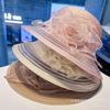 Hat women's summer mesh gauze hat woven single flower small fragrant wind sun hat travel sun hat ins wind organza hat