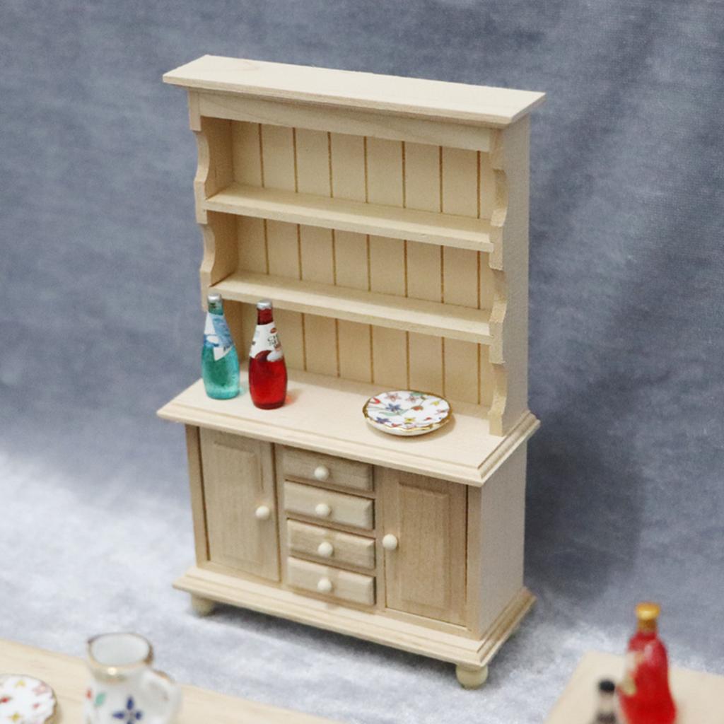 Miniature Sturdy Wood Bookcase 1 12 Scale Dollhouses Furniture Three Layers Cabinet Accessory for Pretend Play Toy