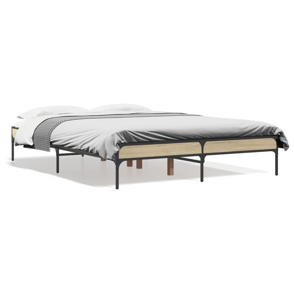 Bed Frame in Sonoma Oak Finish 120 x 200 cm Made of Particleboard and Metal