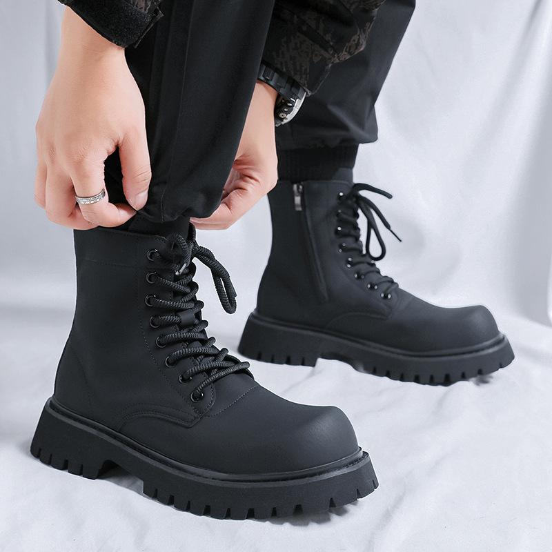 Высокие кожаные ботинки Мартин мужские в британском стиле 2024 новые ботинки-локомотивы увеличивающие рост кожаные ботинки 32058-J