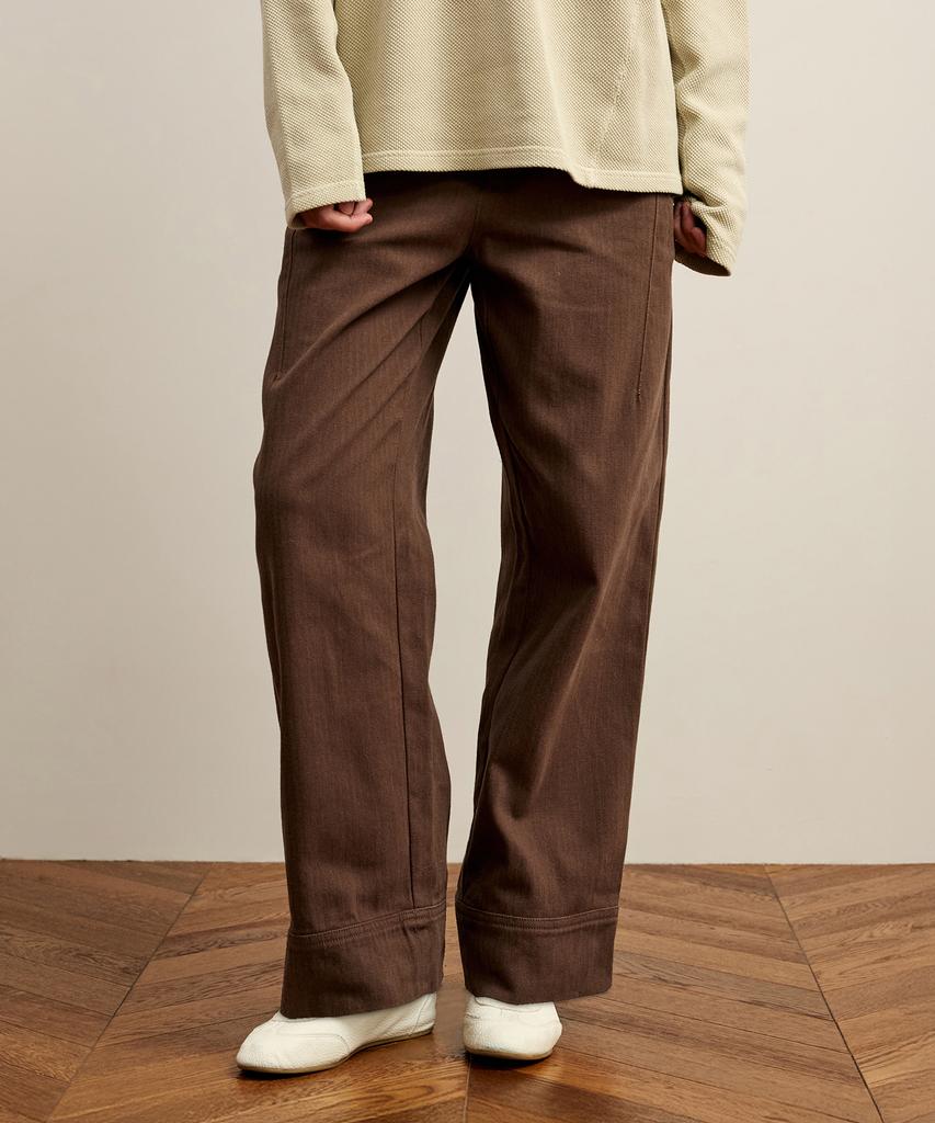 SATUR (W) Herringbone Cotton Pants Brown